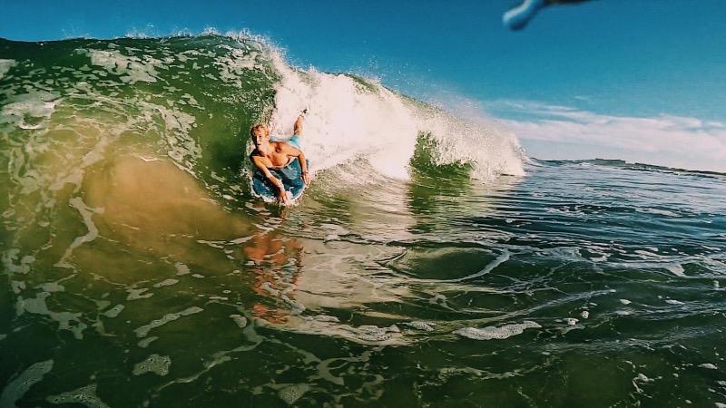 Matt Erni on boogie board Rehoboth Beach Delaware