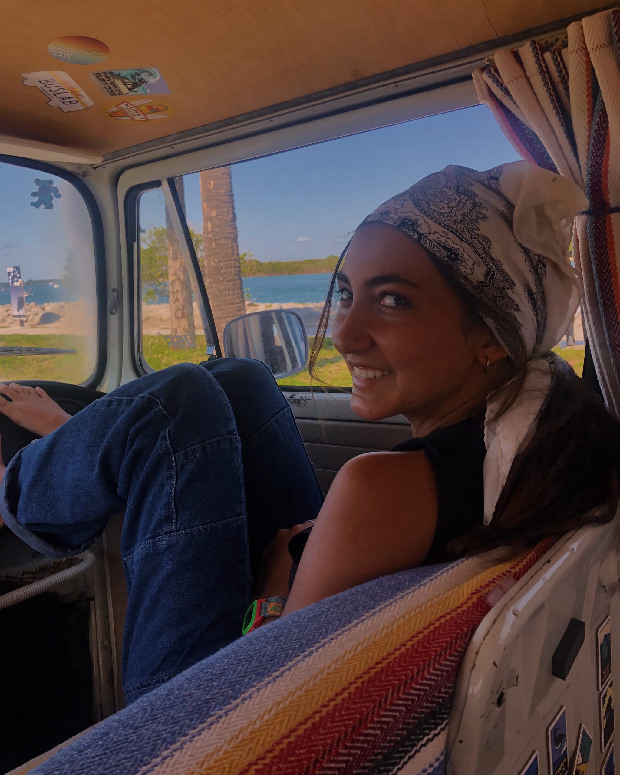 Daphne Severn driving in VW bus across Florida in 2022