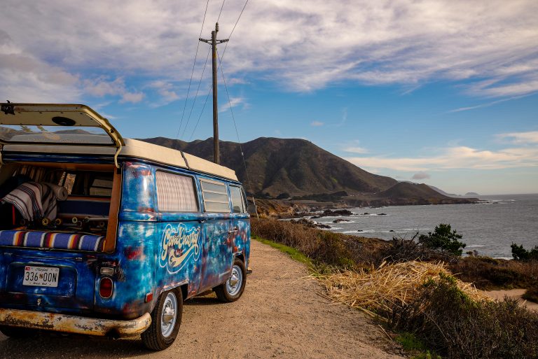 VW bus at Pacific Grove on California road trip